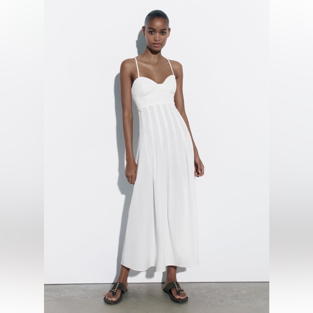 Zara POPLIN MIDI DRESS. White. Size XL. New with Tags.